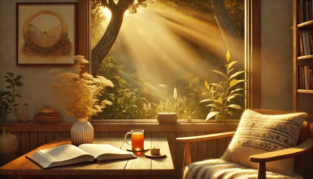 A spiritual guide dressed in traditional attire, surrounded by nature, symbolizing wisdom, connection, and healing